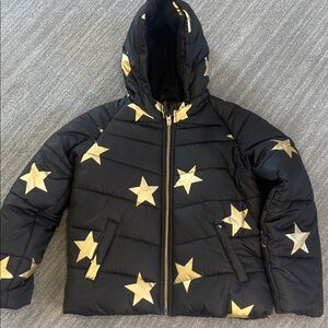 Girls Black Puffer Jacket w/ Gold Star Print | Size M (10/12)